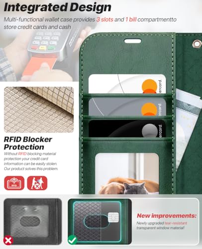 OCASE for iPhone 17 Pro Detachable Wallet Case with Card Holder, 2 in 1 PU Leather Flip Folio with RFID Blocking Stand Wrist Strap Shockproof Phone Cover 6.3 Inch 2025, Blackish Green - color: Blackish Green, size: iPhone 17 Pro