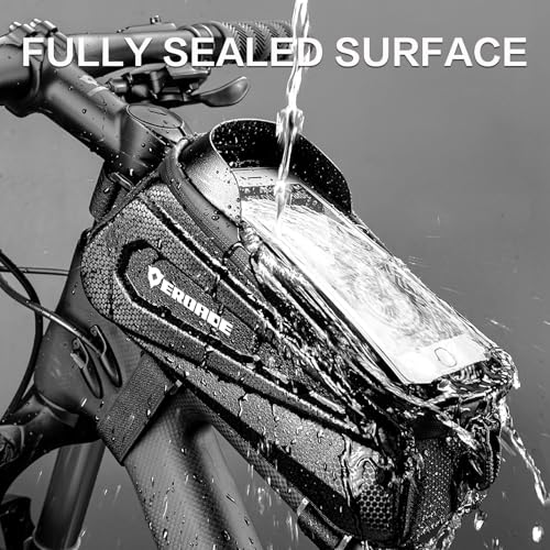 EROADE Bike Bag Top Tube Frame Bag,1.9L Hard Shell Waterproof Bike Phone Bag with Touch Screen,Cycling Pouch, Bike Accessories Compatible Phones Under 7"