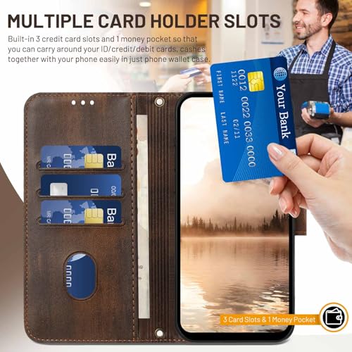 for Galaxy A17 5G Phone Case Wallet and Wrist Strap (Brown) | Card Holder Slots, PU Leather, Flip Cover, Magnetic Closure, Kickstand, Folio Protective, for Samsung A17 Case - color: Brown