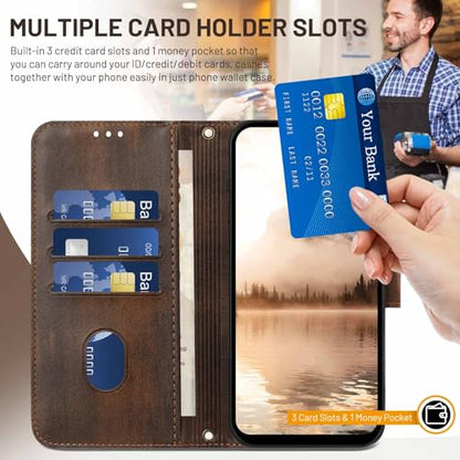 for Galaxy A17 5G Phone Case Wallet and Wrist Strap (Brown) | Card Holder Slots, PU Leather, Flip Cover, Magnetic Closure, Kickstand, Folio Protective, for Samsung A17 Case - color: Brown