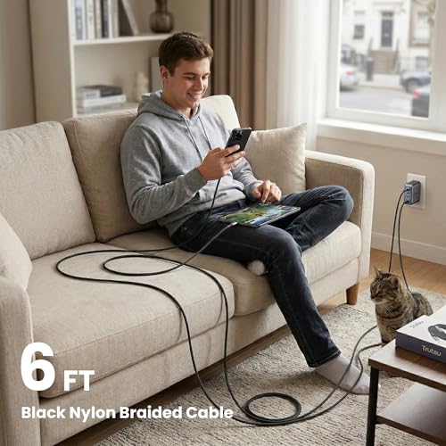 6FT USB A to USB C Cable Nylon Braided 60W Fast Charging, for iPhone 17/17 Pro/16, Samsung S24/S23/S22 Ultra, Google Pixel, iPad Pro/Air, MacBook/Windows Laptops, CarPlay, Black - color: Black Braided, size: 6FT A to C
