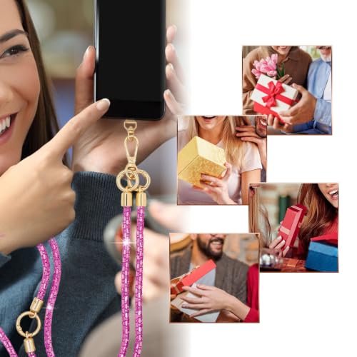 Phone Lanyard Crystal Phone Strap Crossbody, Plum - color: Plum