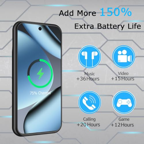 Battery Case for Pixel 10/10 Pro, Upgraded 10000mAh Slim Rechargeable Portable Extended Battery Pack Supported Qi Wireless Charging Case Compatible with Pixel 10/10 Pro(6.3 inch) Charging Case-Black - size: Pixel 10/10 Pro