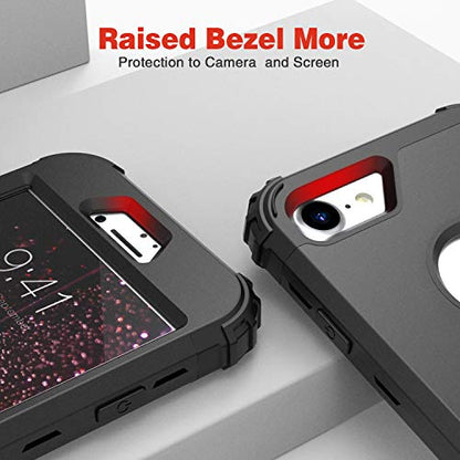 IDweel for iPhone 8 Case with Tempered Glass Screen Protector, for iPhone 7 Case, 3 in 1 Shockproof Slim Hybrid Heavy Duty Hard PC Cover Soft Silicone Bumper Full Body Case, Black - color: Black