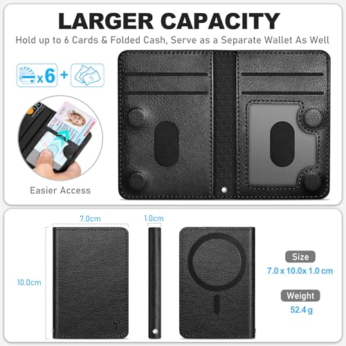 TUCCH Magnetic Wallet for iPhone 17/16/15/14/13/12 Series, Textured Black | 6 Card Holders, Compatible with Magsafe, RFID Blocking, Clear ID Window, Flip Card Case, PU Leather - color: Black - Textured