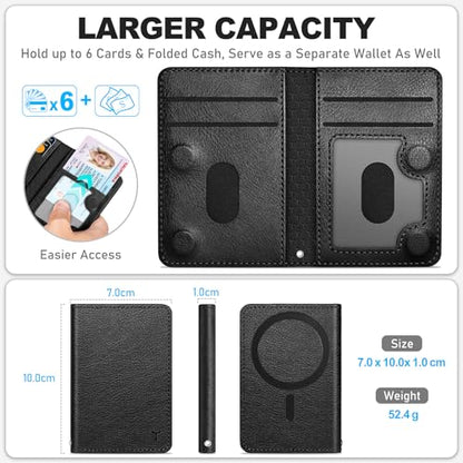 TUCCH Magnetic Wallet for iPhone 17/16/15/14/13/12 Series, Textured Black | 6 Card Holders, Compatible with Magsafe, RFID Blocking, Clear ID Window, Flip Card Case, PU Leather - color: Black - Textured