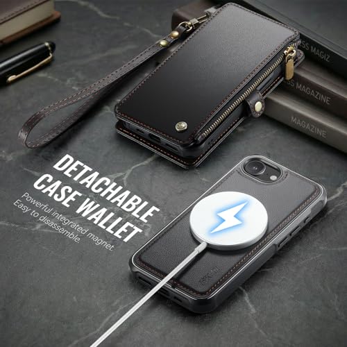 for iPhone 16E - Phone Case Wallet Magnetic Detachable, Black - color: Black, size: iPhone 16E