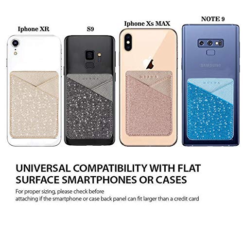 Glitter PU Leather Phone Card Holder Stick On Back of Phone Wallet - color: RoseGold