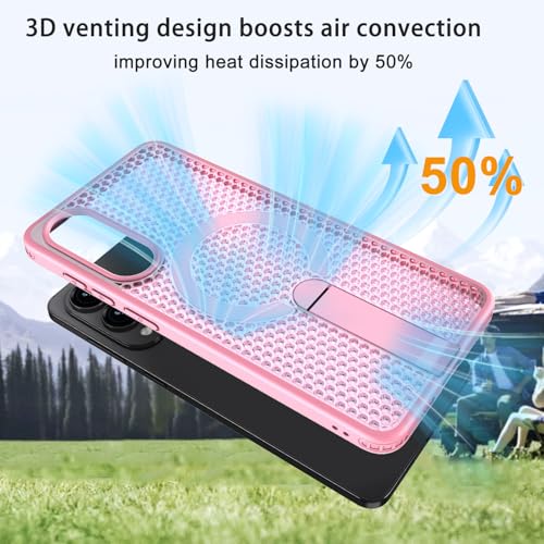 for Samsung Galaxy S25 Edge Case with Stand Compatible with MagSafe +1 Screen Protector, [Built in Kickstand &Magnet][Heat Dissipate] Protective Matte Case for Galaxy S25 Edge (Pink) - color: Pink