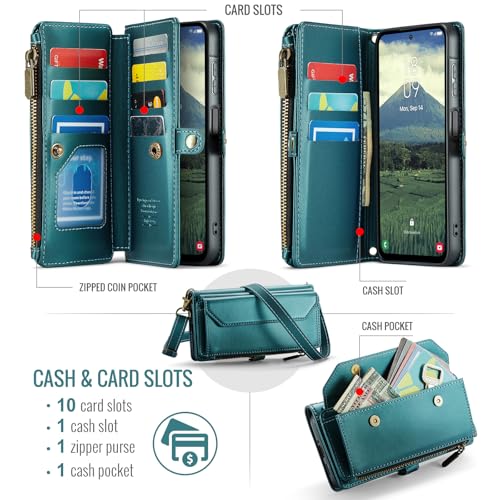 Asuwish Phone Case for Samsung Galaxy A17 5G Zipper Wallet Cover with Tempered Glass Screen Protector and Leather Flip RFID Blocking Credit Card Holder Cell Accessories A 17 17A 4G Women Girls Green - color: Green