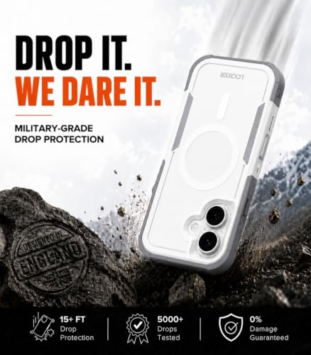 LOOXER® Heavy Duty Rugged Magnetic Case for iPhone 17 (6.3”) | Military Grade Shockproof Protection,MagSafe Compatible+ Tempered Glass Included (White, 17) - color: White, size: 17