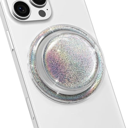 Magnetic Phone Grip, Foldable Magnet Stand & Universal Kickstand for Magsafe Smartphones, Tablet, Detachable Magnetic Grip, Sparkly Transparent Sliver Glitter