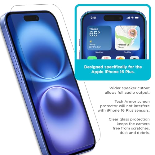 Tech Armor Screen Protector for iPhone 16 Plus, Ballistic Glass, 3-Pack - size: iPhone 16 Plus-6.7 Inch