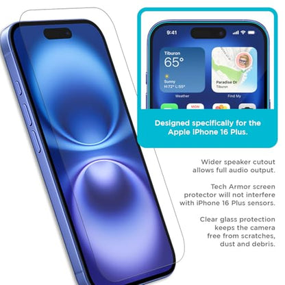 Tech Armor Screen Protector for iPhone 16 Plus, Ballistic Glass, 3-Pack - size: iPhone 16 Plus-6.7 Inch