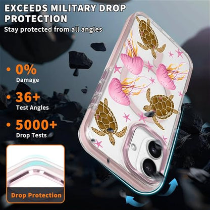 VisEnt Clear Case for iPhone 16, Magnetic Phone Case, Transparent Slim Cover, Military Grade Protection, Shockproof, Anti-Yellowing, Scratch Resistant, Pink Jellyfish Sea Turtle - color: Pink Jellyfish Sea Turtle, size: Iphone 16