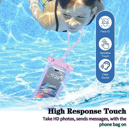 Famoby 4 Pack Iridescence Waterproof Phone Pouch, Cell Phone Waterproof Case Dry Bag,Protection Level: IP68,Beach Cruise for iPhone,Samsung,and More,Lanyard Included,(Fits Up to 8.3"),Iridescence - color: Multicolor,E,Iridescence