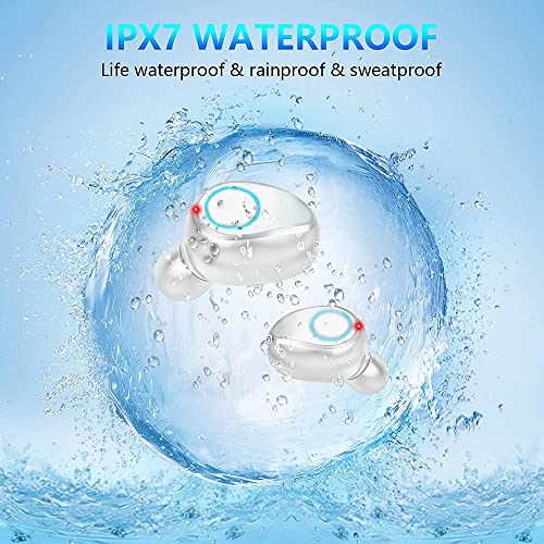 Wireless V5.3 Bluetooth Earbuds Compatible with Motorola Moto G Play/Stylus/Edge/Edge+/5G/2025/2024/2023 Thin Travel Case, 8D Bass Mic IPX7 Waterproof/Sweatproof - color: White Mini