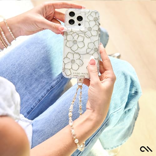Case-Mate Phone Charm Wrist Strap w/Pearls & Crystals - Crystal Pearl Gold | Detachable Anti-Theft Phone Strap - Hands-Free iPhone Wrist Strap for Women - Phone Chain Wristlet for Galaxy, Pixel & More - color: Crystal Pearl Gold