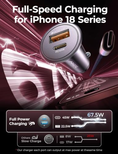AINOPE 67.5W 12V Car Charger, Cigarette Lighter USB Charger Fast Charging - color: Black - Standard