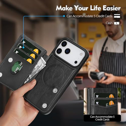 SkyEagle Compatible with MagSafe iPhone 17 Pro Case Wallet,Black | Magnetic Clasp,RFID Blocking,PU Leather,Flip Folio Shockproof Phone Cover,with Credit Card Slots & Kickstand for Men & Women - color: Black, size: iPhone 17 Pro - 6.3"