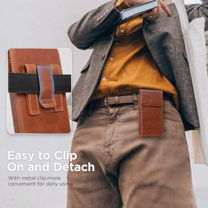 Holster for iPhone 17 Pro Max 16 Pro Max 15 Pro Max 14 Pro Max 13 Pro Max Air 16 Plus 15 Plus 14 Plus, Premium Leather Pouch with Belt Clip Phone Holster Belt Case, Brown -L - color: Brown, size: Large