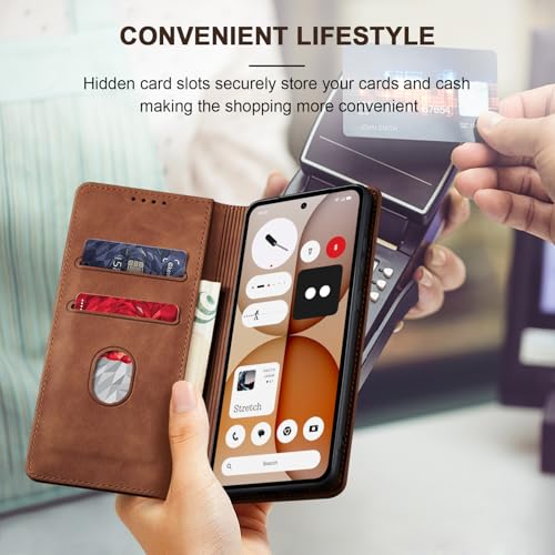 Jasonyu Flip Wallet Case for Nothing Phone 4a 5G,Brown | PU Leather Magnetic Folio Cover,with Card Holder,Kickstand,TPU Shockproof,Durable,Protective Phone Case - color: Brown, size: Nothing Phone 4a