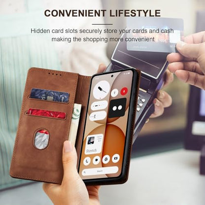 Jasonyu Flip Wallet Case for Nothing Phone 4a 5G,Brown | PU Leather Magnetic Folio Cover,with Card Holder,Kickstand,TPU Shockproof,Durable,Protective Phone Case - color: Brown, size: Nothing Phone 4a