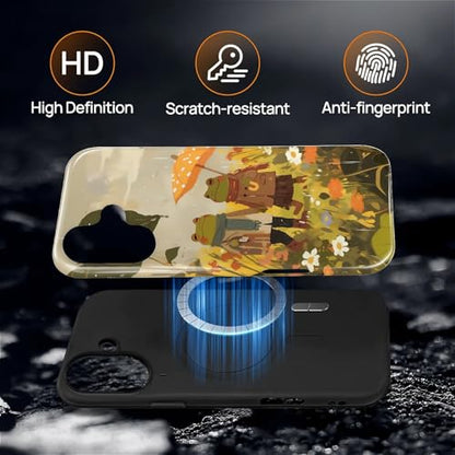 Magnetic for iPhone 16 Case,[Compatible with Magsafe] Dual Layer Protective Heavy Duty Shockproof Rugged Drop Protection Bumper Hybrid Case - Rain Frog and Toad - color: Rain Frog and Toad, size: iPhone 16