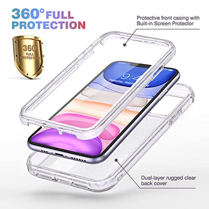 Diaclara Compatible with iPhone 11 Case, Full Body Rugged with Built-in Touch Sensitive Anti-Scratch Screen Protector, Soft TPU Bumper Case Clear Compatible with iPhone 11 6.1" (Clear Glitter) - color: Clear Glitter, size: iPhone 11