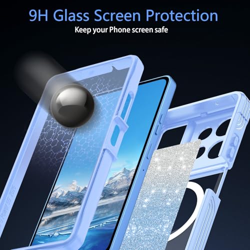Hekodonk for Moto G Power 5G 2026 Case, Compatible with Magsafe [Built-in Tempered Glass Screen Protector & Camera Lens Protection] Full Body Shockproof Protective Women Girl Bling Case,Blue - color: Blue