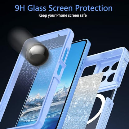 Hekodonk for Moto G Power 5G 2026 Case, Compatible with Magsafe [Built-in Tempered Glass Screen Protector & Camera Lens Protection] Full Body Shockproof Protective Women Girl Bling Case,Blue - color: Blue