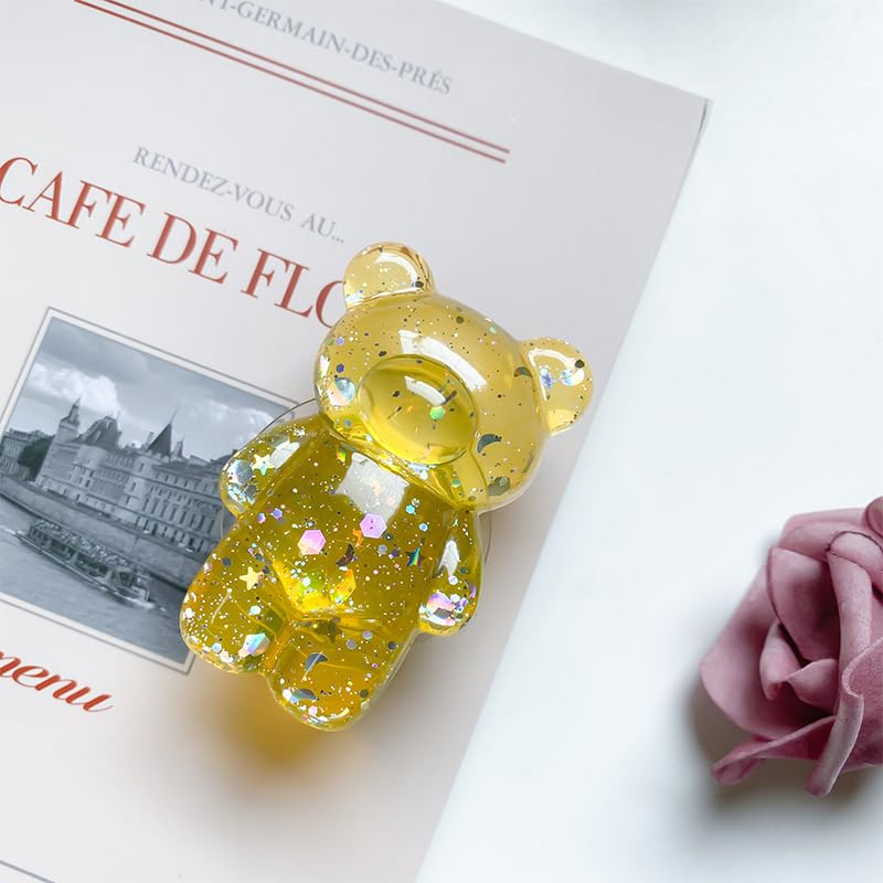1Pc Bear Phone Grip Tok Folding Bracket Mobile Phone Finger Holder Mobile Phone Cartoon Foldable Epoxy SequinsCute B 3D Ear Shaped for Desktop Mobile Phone Cell Phones and Accessories (Yellow) - color: Yellow