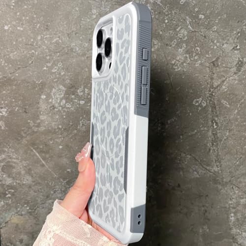 Magnetic Cute Case for iPhone 16 Pro Max, White Leopard Cheetah | Compatible with Magsafe, Heavy Duty Tough Rugged Full body Protection Shockproof Protective Phone Case for Women Girls - color: Magnetic-iPhone 16 Pro Max