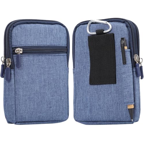 Vertical Cell Phone Belt Clip Holster, Phone Waist Bag for Mens, Nylon Smartphone Holder with Belt Loop Mobile Phone Waist Belt Pouch Wallet Zipper Phone Carrying Case Outdoor Sport Travel Bumbag - color: Blue