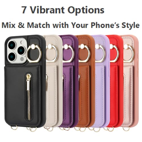 Crossbody Wallet Case for iPhone 17, with Card Slots Zipper Pocket Case, Flip Folio Purse RFID Blocking with Detachable Strap-Beige - color: Beige, size: iPhone 17(6.3")