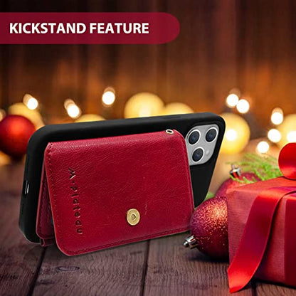RFID Blocking Phone Wallet Stick On Button Closure with Attachable Sticker | Credit Card Holder for Women with Zipper Coin Purse Have 6 Card Slots and ID Window Compatible with Most Smartphones) (Red) - color: Red