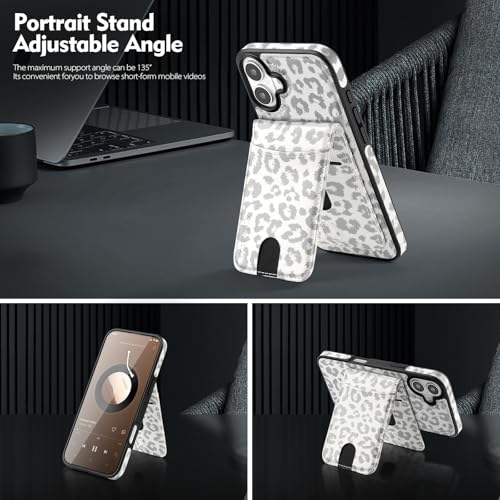Shieldtop Compatible with MagSafe iPhone 16 Wallet Case,Leopard-White | 2 in 1 Detachable Magnetic,Credit Card Holder Slots,RFID Blocking,PU Leather,Kickstand,Flip Folio Phone Cover for Men & Women - color: Leopard-White, size: iPhone 16 6.1"