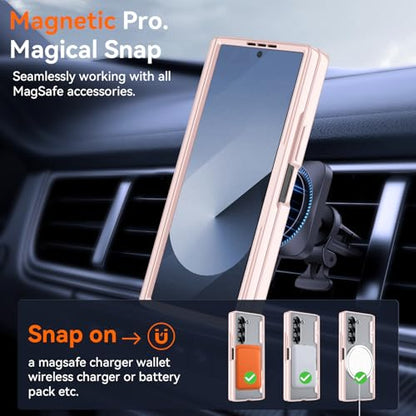 Upgraded 360° Spin Magnetic Invisible Ring Stand for Samsung Galaxy Z Fold 6 Case,[Compatible with MagSafe][S Pen Holder][Hinge Protection][Screen Protector],Shockproof Full Body Phone Cover (Pink) - color: Pink