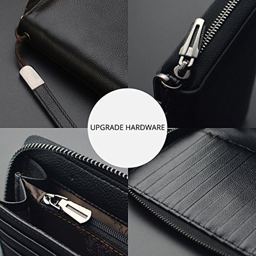Bveyzi Women RFID Blocking Wallet Leather Zip Around Phone Clutch Large Capacity Ladies Travel Purse Wristlet - color: Black