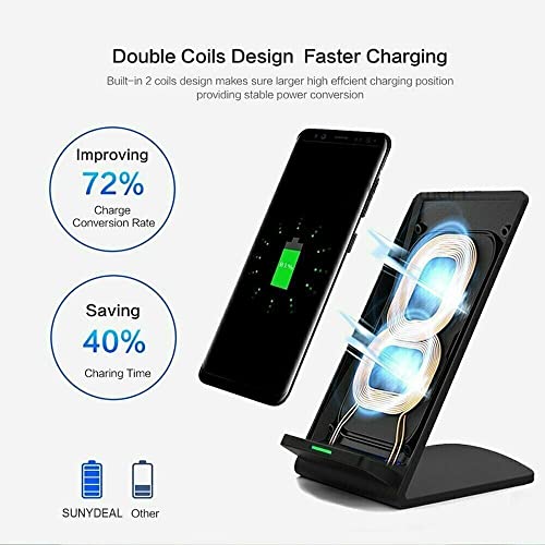 15W Fast Wireless Charging Stand | Qi Certified Charger Dock Station | Compatible with iPhone 14/13/12, 11/11 Pro Max/X/8, Samsung Galaxy S22 S21/S20/S10 Note 20/10 Qi-Enabled Phone