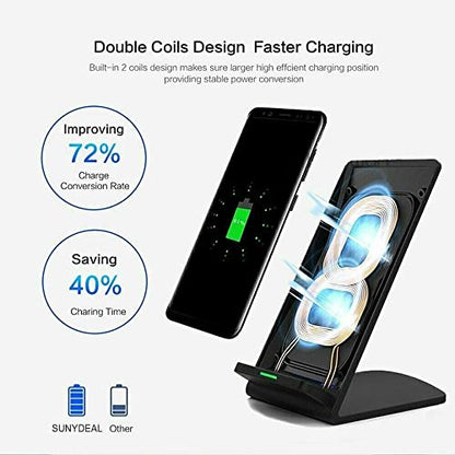 15W Fast Wireless Charging Stand | Qi Certified Charger Dock Station | Compatible with iPhone 14/13/12, 11/11 Pro Max/X/8, Samsung Galaxy S22 S21/S20/S10 Note 20/10 Qi-Enabled Phone