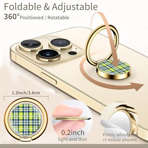 Cell Phone Ring Holder, Cute Phone Ring Grip Stand, 360°Rotation Funny Metal Kickstand Finger Grip Colorful Plaid - color: Colorful Plaid