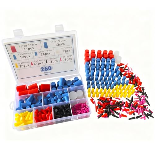 260 Pcs Silicone Rubber Plugs, 9-Sizes, 1/15" to 1", Suitable for Powder Coating Kits, Electroplating and Hydraulic Port Protection. (260)