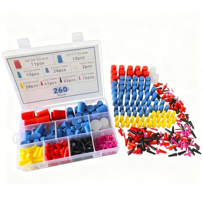 260 Pcs Silicone Rubber Plugs, 9-Sizes, 1/15" to 1", Suitable for Powder Coating Kits, Electroplating and Hydraulic Port Protection. (260)