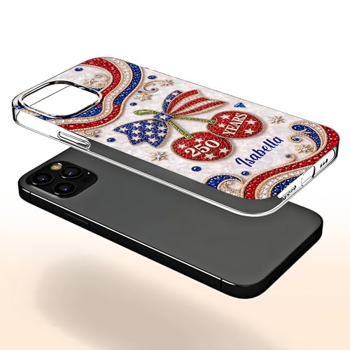 Celebrating Liberty Jewel Cherries, Personalized Clear Phone Case, Gift for Patriots