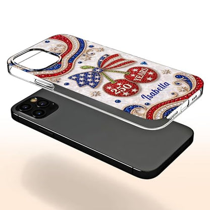 Celebrating Liberty Jewel Cherries, Personalized Clear Phone Case, Gift for Patriots