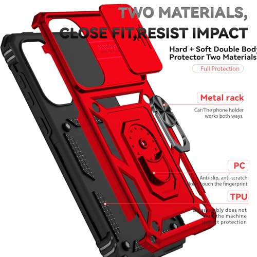 for Samsung Galaxy A36 5G Case with Slide Camera Cover HD Screen Protector [Military Grade 16ft. Drop Tested] Magnetic Ring Holder Kickstand Protective Phone Case for Galaxy A36 5G 2025, Red - color: Red w/ Slide Camera 2nd gen. Military Grade