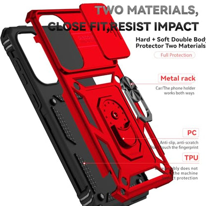 for Samsung Galaxy A36 5G Case with Slide Camera Cover HD Screen Protector [Military Grade 16ft. Drop Tested] Magnetic Ring Holder Kickstand Protective Phone Case for Galaxy A36 5G 2025, Red - color: Red w/ Slide Camera 2nd gen. Military Grade