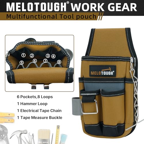 MELOTOUGH Pocket Tool Pouch Tool Belt Pouches with Belt Clip Utility Mini Tool Organizer Pouch for Electrician,Carpenter,Construction,Technician - color: Brown