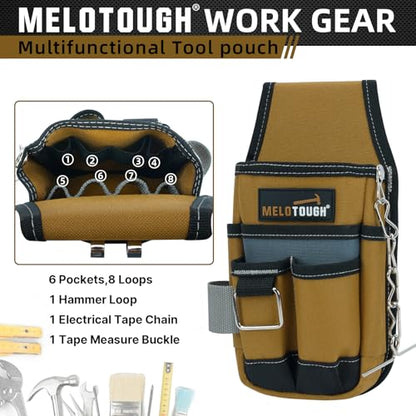 MELOTOUGH Pocket Tool Pouch Tool Belt Pouches with Belt Clip Utility Mini Tool Organizer Pouch for Electrician,Carpenter,Construction,Technician - color: Brown